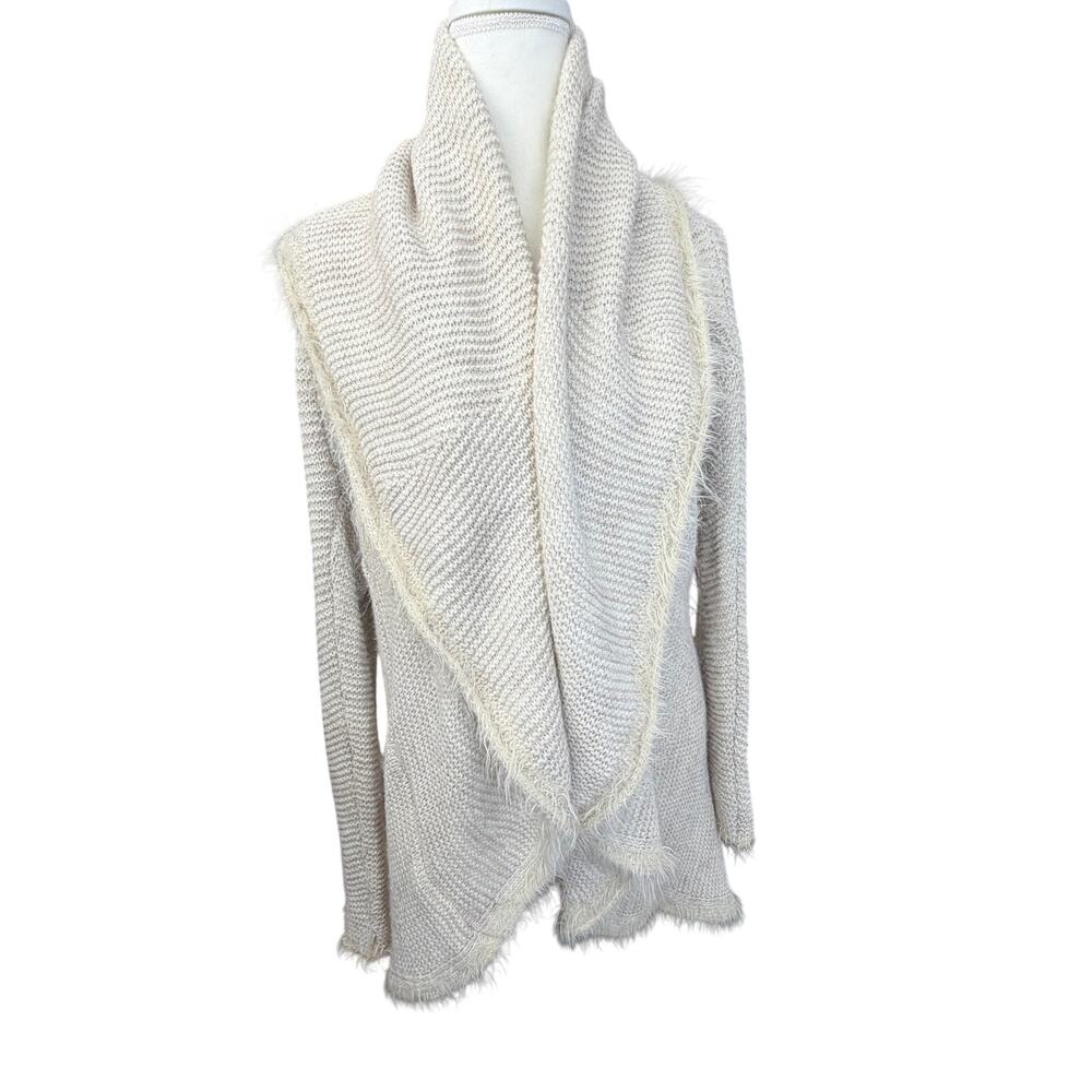 Womens Italian Knit Wrap Cardigan Made In Italy Cream Boho Shawl Sweater S M